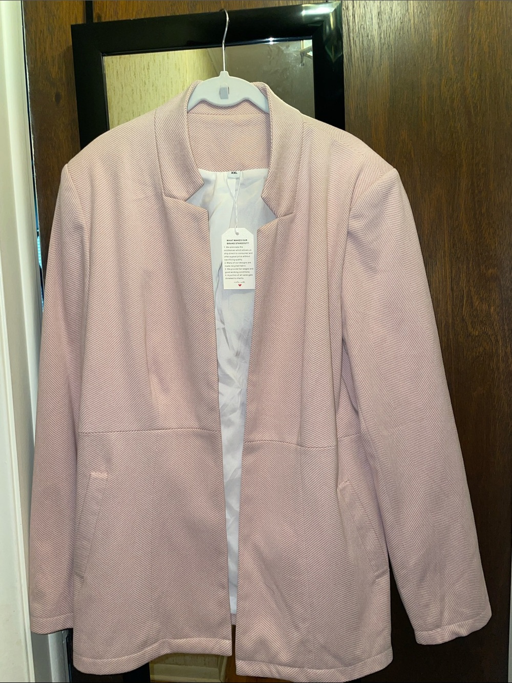Unbranded open-front blazer, pink & white herringbone, XXL-NWT